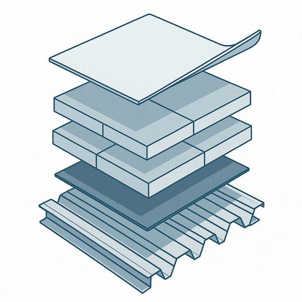 Flat roof assembly exploded view